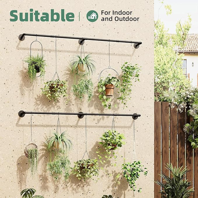 Galood Plant Hanger Indoor Hanging Planters for Indoor Plants Hanging Plant Holder Window Plant Rod Black Metal Shelves 70.8 Inch 2PCS Pot not Included