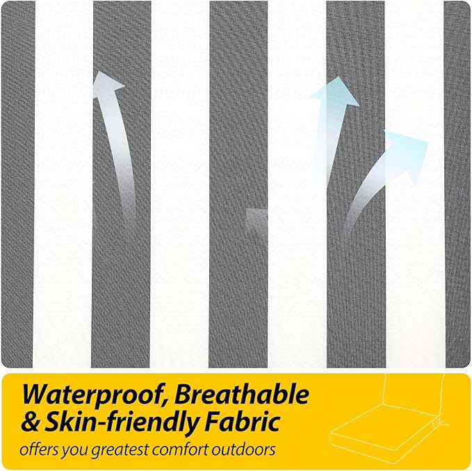 AAAAAcessories Outdoor Seat Cushions for Chairs, Fade-Resistant, Waterproof Patio Furniture Replacement Cushions, 25.5" x 25.5" x 5" + 25.5" x 19", Gray Cabana Stripe