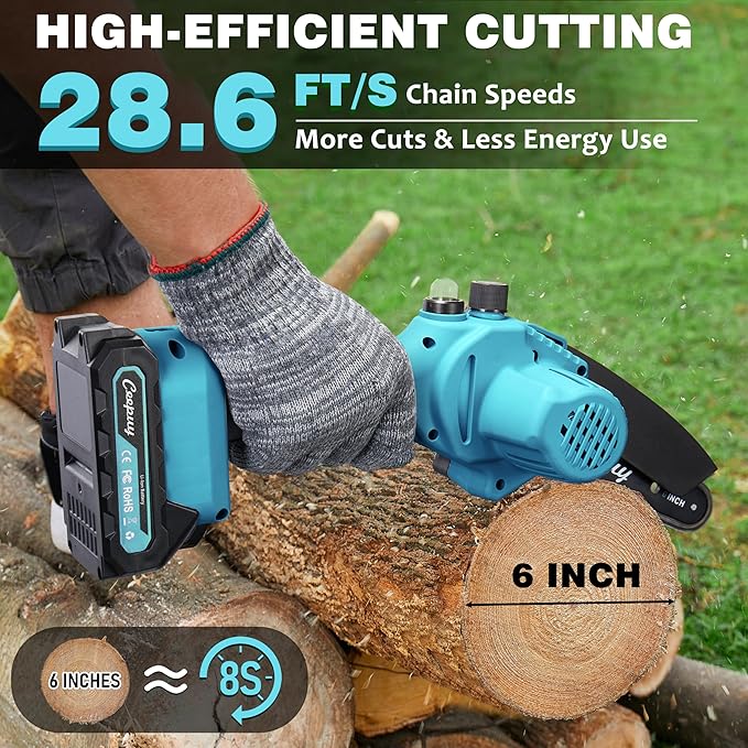 CEEPUY Mini Chainsaw Cordless,6 Inch Portable Electric Chain Saw, Automatic Oiler, Battery Powered Small Handheld Saw, Security Lock Trees Branches Trimming,Wood Cutting, 2 Batteries 2 Chains 2026