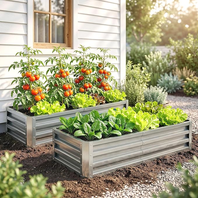 Outsunny Galvanized Raised Garden Bed, 4' x 2' x 1' Metal Planter Box, for Growing Vegetables, Flowers, Herbs, Succulents, Silver