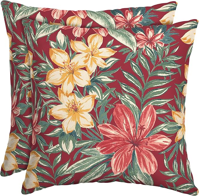 Arden Outdoor Toss Pillow, 2 Pack, 16 x 16, Rain-Proof, Fade Resistant Ruby Clarissa