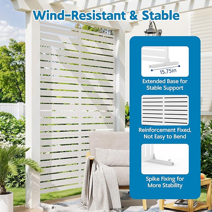 Garvee Outdoor Metal Privacy Screen, 47" W x72 H Decorative Privacy Fences White Panel with Stand, Freestanding Metal Sreens, for Indoor Garden Patio Balcony Poolside Yards, White