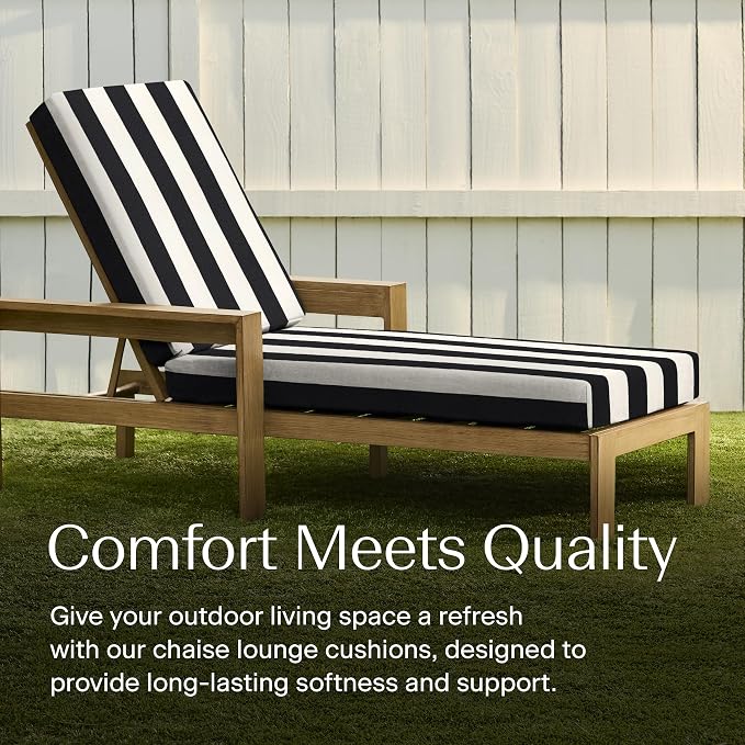 Honeycomb Outdoor Chaise Lounge Cushion for Patio Furniture, Water & Fade Resistant, Removable Cover, 21.5 x 70, Heritage Cabana Stripe Black and Ivory