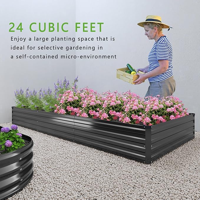 DIIYIV 12x2x1FT Galvanized Raised Garden Bed Kit,Vegetable Boxes-Rectangle Metal Flower Box,Large Planter Raised Beds Outdoor Garden for Planting,Fruit,Herb-Black