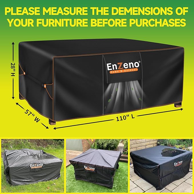 Enzeno Patio Furniture Set Cover, Outdoor Sectional Sofa Couch Set Covers Waterproof, Garden Dining Table Chair Set Cover Outside Rectangular Heavy Duty Weatherproof 110" L x 57" W x 28" H Black…