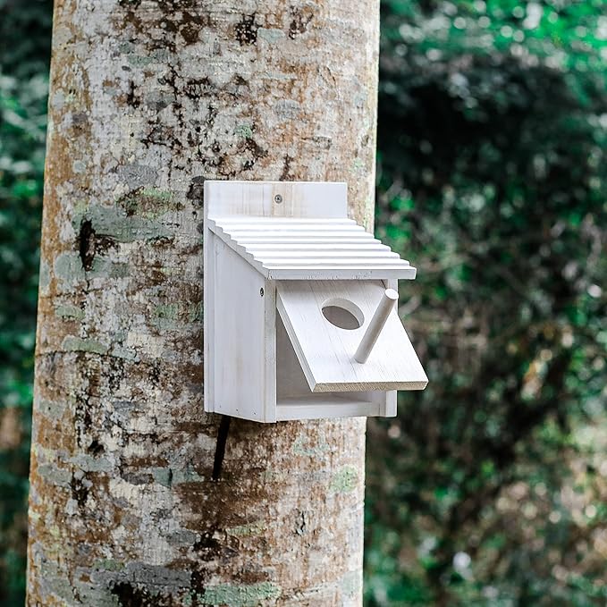 NATUREYLWL Wooden Bird House for Outside with Perch - Weatherproof Hanging Birdhouse for Finches, Bluebirds, Cardinals - Outdoor Garden Birdhouse with Easy Clean Design