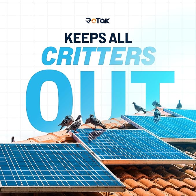 ROTAK Critter Guard - 6in x 100ft Solar Panel Bird Guard with Fastener Clips - Galvanized Black PVC Coated ½ inch Wire Roll Mesh (6" x 100' with 60 Fastener Clips)
