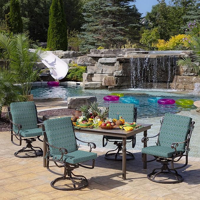 ARDEN Outdoor Midback Chair Cushion, 18 x 16.5, Water Repellent, Fade Resistant 18 x 16.5, Alana Tile