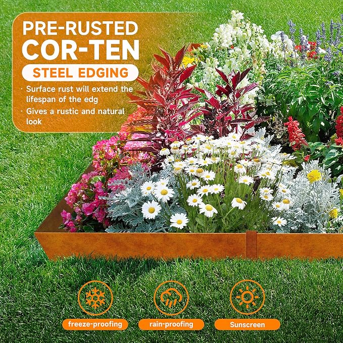 20ft.Cor-Ten Weathering Steel Landscape Edging(6 Pack)-5"x40"- Pre-Rusted Garden Edging with 7 Clips & Gloves - Durable,Flexible, Easy-to-Install for Landscaping,Tree Rings,Lawn & Garden