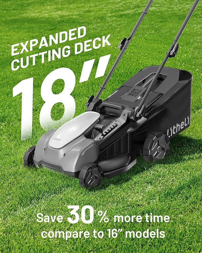 Litheli 40V 18" Cordless Lawn Mower, Brushless Motor, Electric Mower Battery Powered(2 x 5.0Ah Batteries), 2-in-1 Mulching & Bagging, for Small to Medium Yards