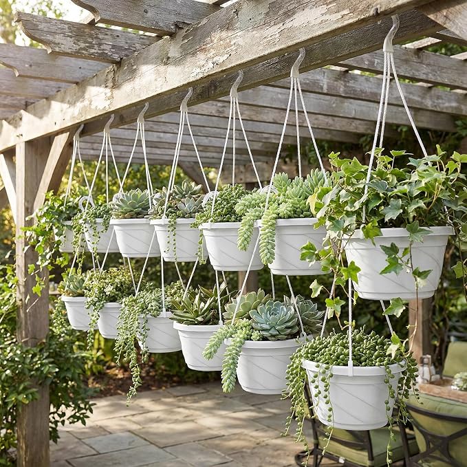 Toddmomy 10Pcs Plastic Hanging Planter with Hooks, Hanging Orchid Pot Flower Pots Baskets Nursery Planter Holder for Plants Outdoor Indoor Garden Balcony
