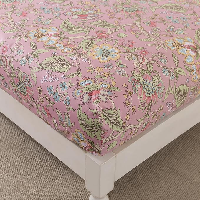 FADFAY Queen Sheet Set 4Pcs 100% Egyptian Cotton Sheets Deep Pocket Soft Breathable Vintage Misty Pink French Country Bedding Shabby Cottagecore Floral Bedding Luxury Hotel Quality for All Seasons