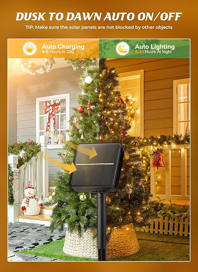 Brightown Solar String Lights Outdoor, 4 Pack Total 160FT 400 LED Solar Powered Lights Waterproof with 8 Modes, Auto On/Off, Patio Lights for Outside Tree Garden Balcony Party Decor (Warm White)