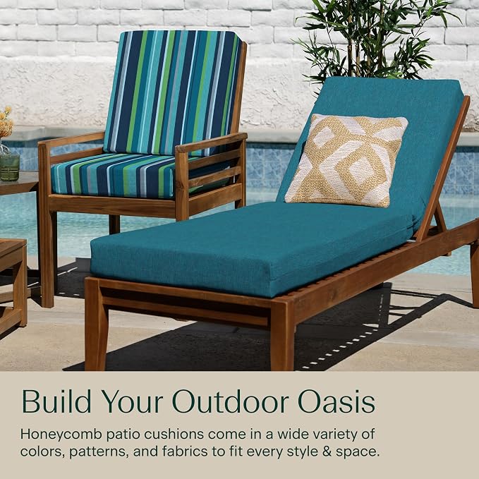 Honeycomb Outdoor Chaise Lounge Cushion for Patio Furniture, Water & Fade Resistant, Removable Cover, 21.5 x 70, Heritage Textured Solid Teal