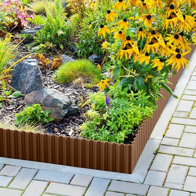 LAVEVE Corrugated Metal Garden Edging 6" x 40Ft, Landscape Edging Border for Lawn, Flower Bed, Garden Fence, Paver Edging (Coffee)