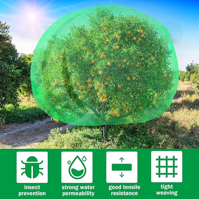 Fanfanwin 2 Packs 10 x 10 ft Large Fruit Tree Netting Bags with Zipper and Drawstring Squirrels Insect Bird Plant Cover for Fruit Trees Fruit Tree Net Protection