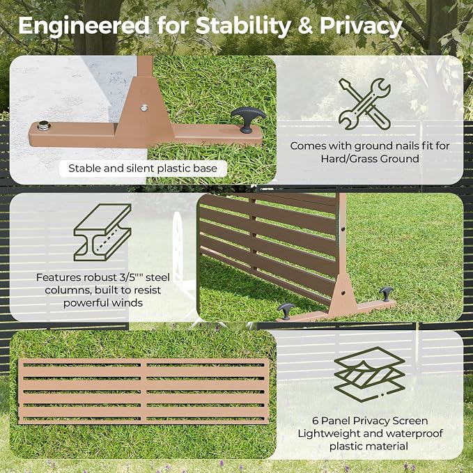 Privacy Screen Outdoor Freestanding Fence Panel with 6 Panel, 72" H×47" W HDPE Decorative Screen Panel with Stand, Air Conditioner Fence, Privacy Panels for Patio, Balcony, Garden, Backyard