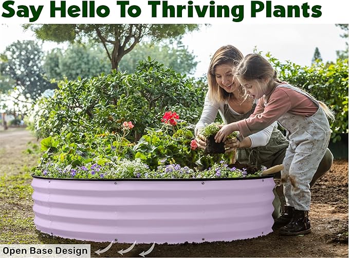Round Galvanized Raised Garden Bed // 4×4×1 ft (2-Pack) Galvanized Raised Garden Beds Outdoor for Gardening, Vegetables, Flowers (Lavender) // Patented Tool-Free Design Round Planter