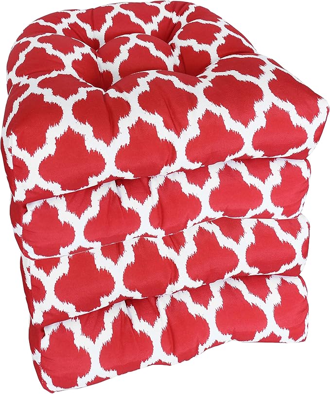 Sweet Home Collection Patio Cushions Outdoor Chair Pads Premium Comfortable Thick Fiber Fill Tufted 19" x 19" Seat Cover, 4 Count (Pack of 1), Tessa Red 12