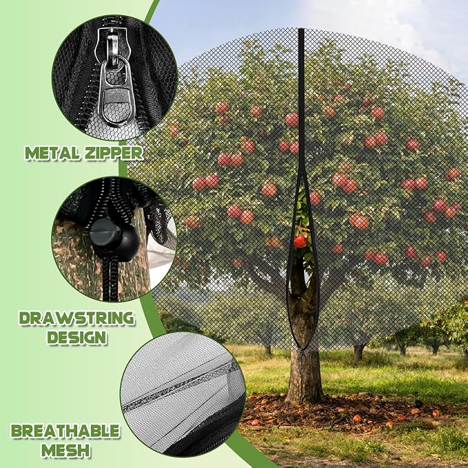 20ft x 20ft Extra Large Fruit Tree Netting Cover with Zipper and Drawstring Garden Plant Protector Bird Barrier for Blueberry Bushes Ultra Fine Mesh Garden Netting for Birds Squirrels Cicadas (Black)