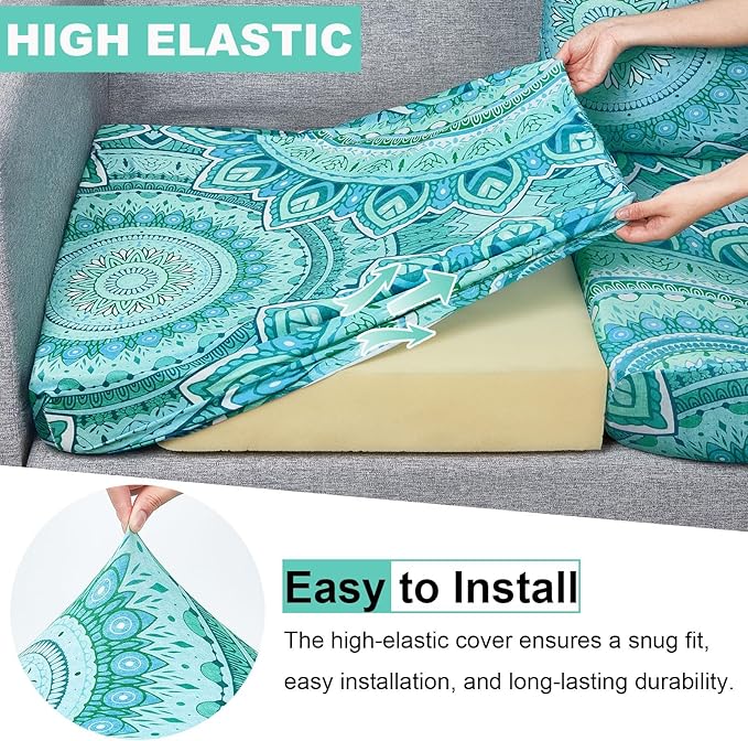 pickyNproud 8Pcs Patio Cushion Covers Stretch Outdoor Couch Cushions Slipcovers Replacement Washable Furniture Protector with Elastic Bottom Sofa Chair Seat Cover, Teal