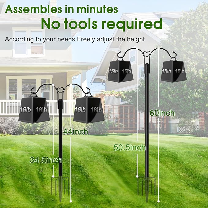 XDW-GIFTS Shepherds Hooks for Outdoor, 2-Pack 60 Inch Heavy Duty Bird Feeder Pole, Garden Pole for Hanging Plants, Lantern, Hummingbird Feeder, Hanging Plant Stand with 5 Base Prongs