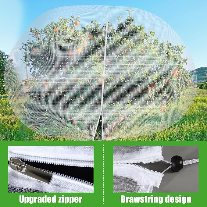 12 x 16 ft Large Fruit Tree Netting for Protecting Fruit from Squirrels Birds Bug Deer & Rat Garden Mesh Netting with Zipper and Drawstring Tree Covers for Blueberry Peach Apple Garden Bushes