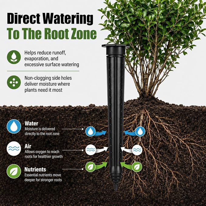 Junkin 12 Pack Tree Watering Stake Large UV Protected ABS Plastic Deep Root Irrigation Spike for Garden Shrubs Bushes Shrubs Flowers Fruits Vegetables Potted Plants (14 Inch)