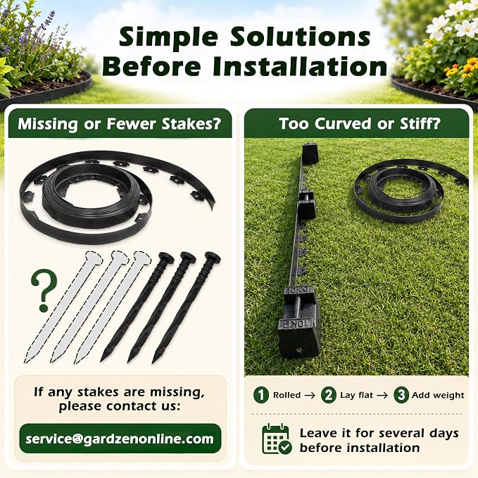 Gardzen 1.5" x 60' Landscape Edging Kit, Garden Edging Coil Comes with 60 Pcs Spikes, No Dig Lawn Border Design