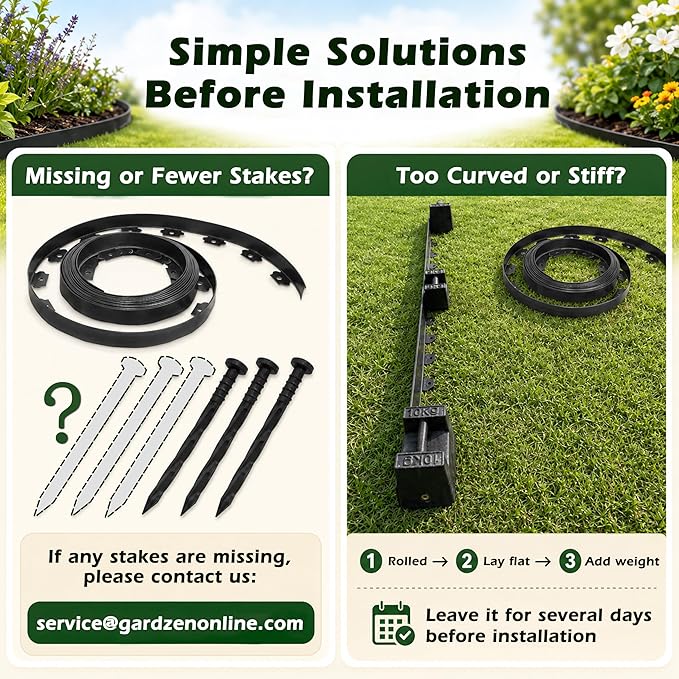 Gardzen 1.5" x 33' Landscape Edging Kit, Garden Edging Coil Comes with 40 Pcs Spikes, No Dig Lawn Border Design