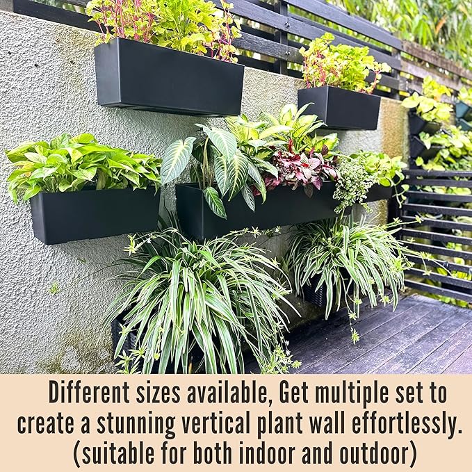 LaLaGreen Bundle- 7 Pack, Assorted Sizes Self Watering Planter + 2 Pack, 14 Inch Black Self Watering Pot Indoor Flower Herb Plant Pot Windowsill Stylish Rectangular Hanging Home Decor Outdoor Garden