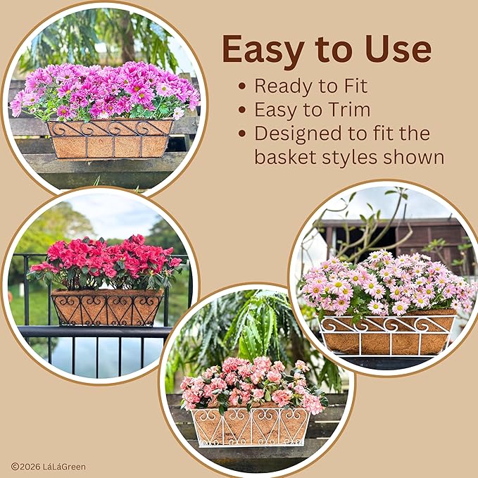 LaLaGreen 16" (4 Pack, Rectangular) Trough Coco Liners for Planter – Medium Coconut Coir Replacement for Window Box, Wall Mount Flower Pot, Outdoor Use– Also Available in 24/30’’ and Different Shapes