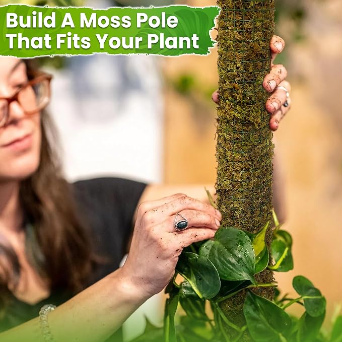 DUSPRO DIY Moss Pole Kit, Metal Moss Pole for Plant Monstera, Pothos, Philodendron, 1pc 8.6’’ x 6.5 ft Wire Moss Pole Mesh with Forest Moss, Cable Zip Ties, Gloves