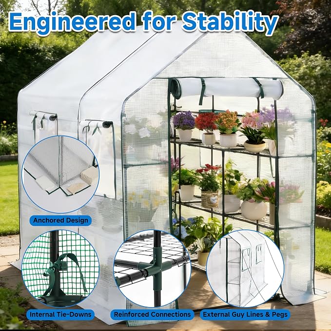 SUNGIFT Greenhouse for Outdoors, Walk-in Greenhouses 56 x 85 x 77 Inch, Portable Green House 3 Tiers 20 Shelves for Garden, Patio, Backyard, White