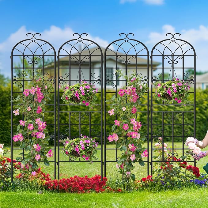 4 Pack Garden Trellis for Climbing Plants Outdoor, 87"H x 20"W Rust-Resistant Metal Plant Support for Rose, Vine, Cucumber & Clematis, Decorative Scrollwork Trellis for Yard, Lawn or Wall Decor