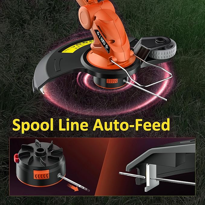 JAGROM Electric String Trimmer Cordless with 2x2.0Ah Battery, 20V Battery Powered 12-inch Lawn Mover & Edger Lawn Tool with Charger, Powered Grass Trimmer with 8pcs Spool Line for Yard, Garden, Orange