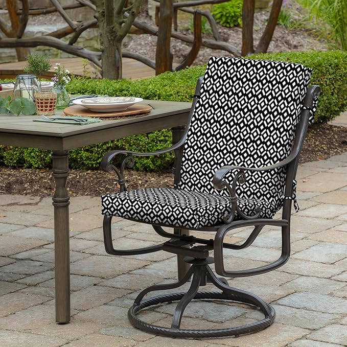 Arden Outdoor Midback Chair Cushion, 18 x 16.5, Rain-Proof, Fade Resistant Black Demi Tile