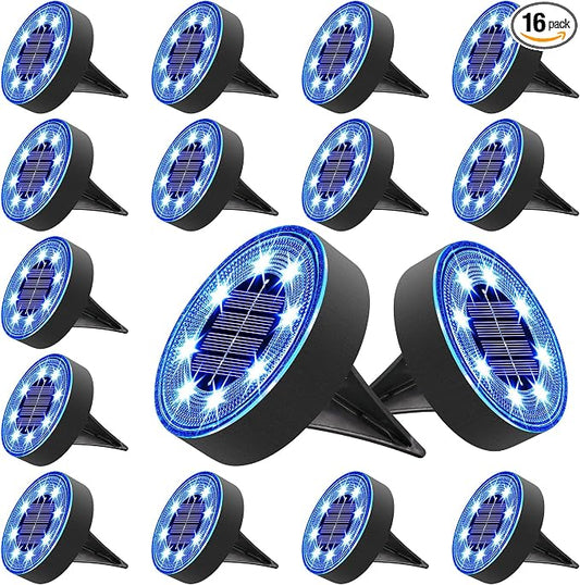 Joomer Solar Ground Lights Outdoor Waterproof, 16 Pack 8 LED, Blue | Solar Powered Garden Lights Disc Landscape Lighting Outdoor for Patio Pathway Lawn Yard Driveway Walkway outside