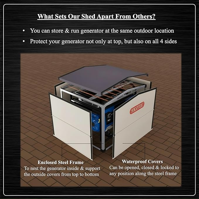 Generator Shed - Combining Generator Covers While Running & Generator Covers for Outside Storage into one. A Compact Generator Running Cover & Enclosure Built On Steel Frame (GCM)