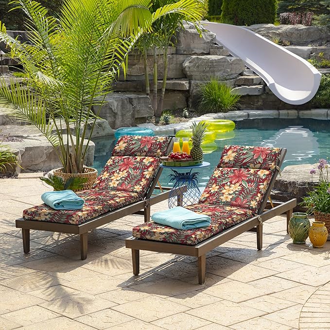 Arden Outdoor Chaise Cushion, 21 in x 72 in, Weather-Proof, Rain-Proof, Fade Resistant Patio Cushion for Chaise Lounger Ruby Clarissa