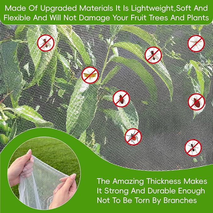 10'*12' Large Fruit Tree Netting for Squirrels and Birds with Drawstring, Insect Bird Netting Pest Barrier for Garden Protection (White, 2pc)