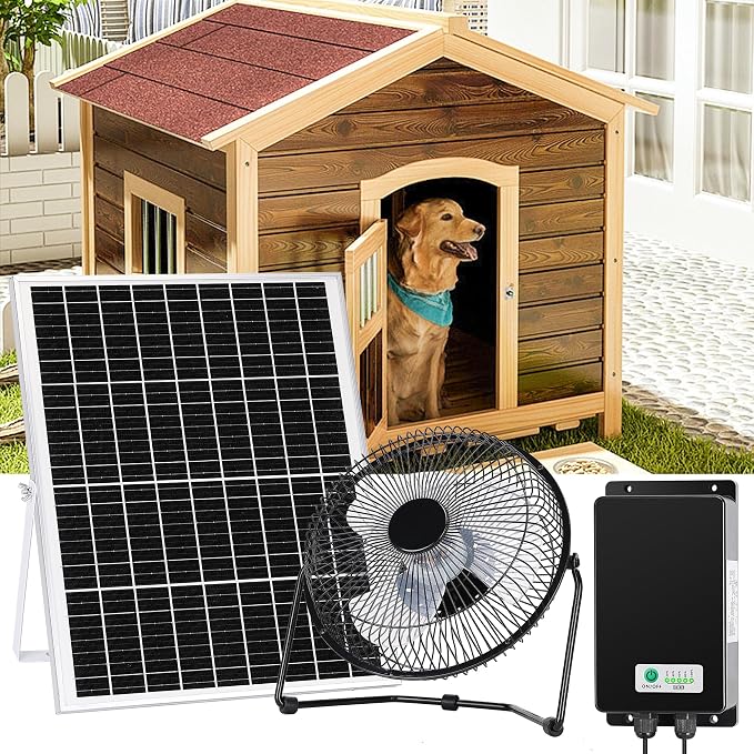 blessny 8" Solar Rechargeable Fan, 25W Solar Powered Floor Fan with 66.6 Wh Battery Backup for Outdoor Greenhouse, Chicken Coop, Pet House Air Circulation Cooling