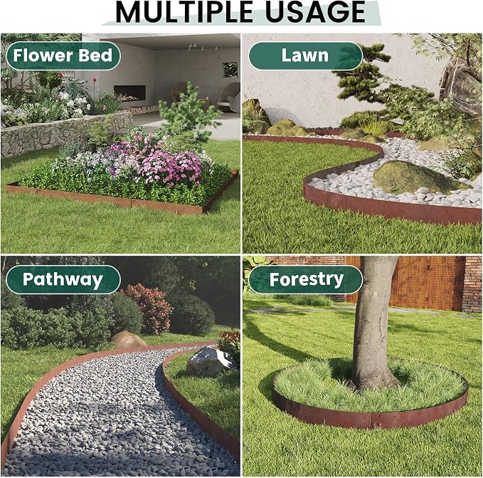 PROWORX Corten Steel Rust Landscape Edging Border, 5 Pack 42”L x 7”H Weather Resistant Bendable Metal Garden Lawn Edging for Landscaping, Yard Pathway (16.5 Ft Total)