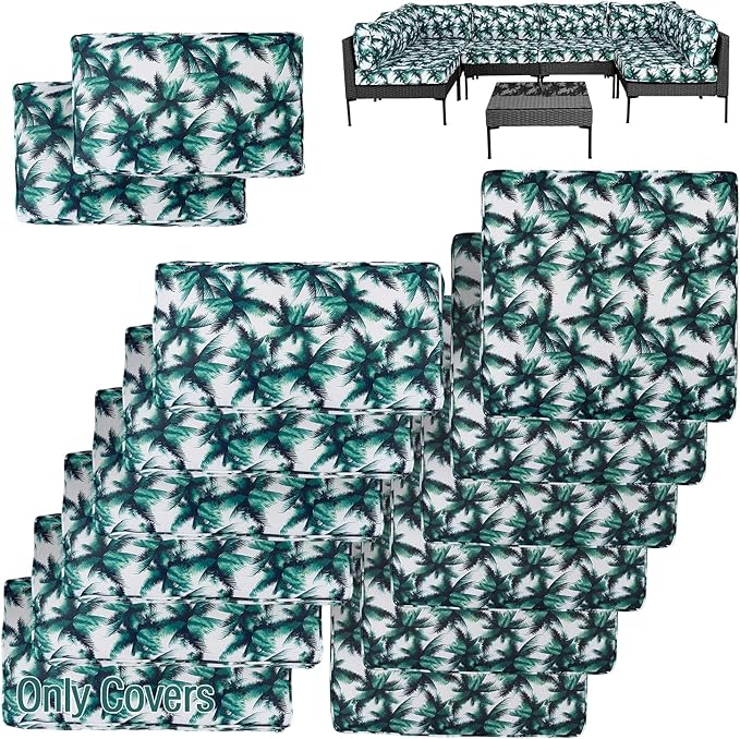 14Pcs Patio Cushion Covers Replacement Splashproof UV-Resistant Inelastic Covers with Zippers, Max Compatible 24.8x24.8x3.54inch Patio Cushion, for 7 Pcs Outdoor Patio Furniture Sets