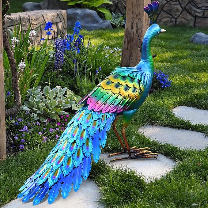 chisheen Metal Peacock Statue Garden Decor Yard Art Outdoor Gift for Women