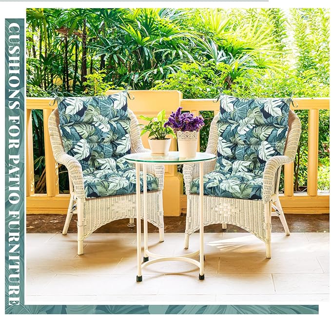 Sintuff 4 Pcs 44 x 21 x 4 Patio Chair Cushions Outdoor Chair Cushion Seat/Back Tufted Pillow with Ties Water Resistant Replacement Indoor Patio Furniture Outdoor Furniture (Leaves,Green)
