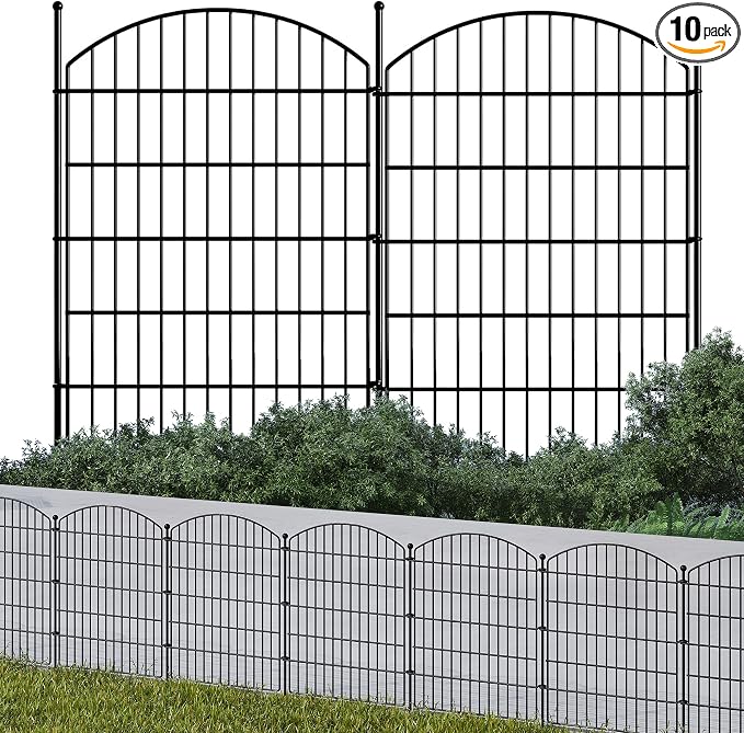 Garden Fence 10 Pack No Dig Metal Panels 32"(H) x 23.6 ft(L) Total, Rustproof Arched Decorative Dog Fence Outdoor for Yard, Animal Barrier for Flower Bed Border, Patio & Backyard Edging