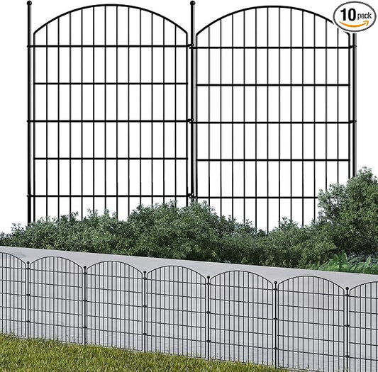 Garden Fence 10 Pack No Dig Metal Panels 32"(H) x 23.6 ft(L) Total, Rustproof Arched Decorative Dog Fence Outdoor for Yard, Animal Barrier for Flower Bed Border, Patio & Backyard Edging