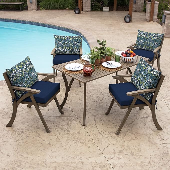 Arden Outdoor Cushion Pillow Back, 23 x 17, Rain-Proof, Fade Resistant Sapphire Aurora Blue Damask
