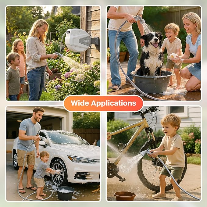 Ayleid Retractable Garden Hose Reel,1/2 in x 100 ft Wall Mounted Hose Reel, with 9- Function Sprayer Nozzle, Any Length Lock/Slow Return System/Wall Mounted/180°Swivel Bracket (Black)